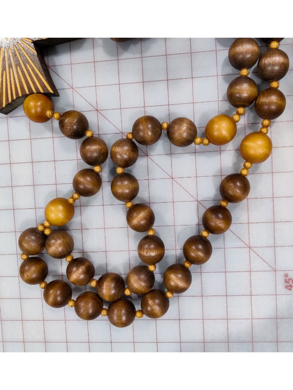 Vintage 1970s Giant Wooden Wall Rosary Oversized 1" Wood Beads Cross - Picture 3 of 6